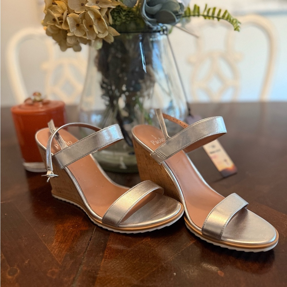 Paolo Metallic Silver Wedge Sandals - Picture 3 of 3